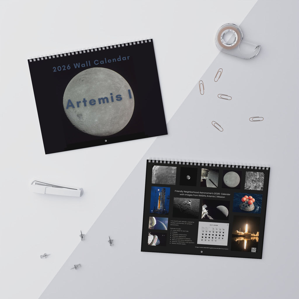 2026 Wall Calendar with Moon Phases, Images of Artemis I Mission - dark background