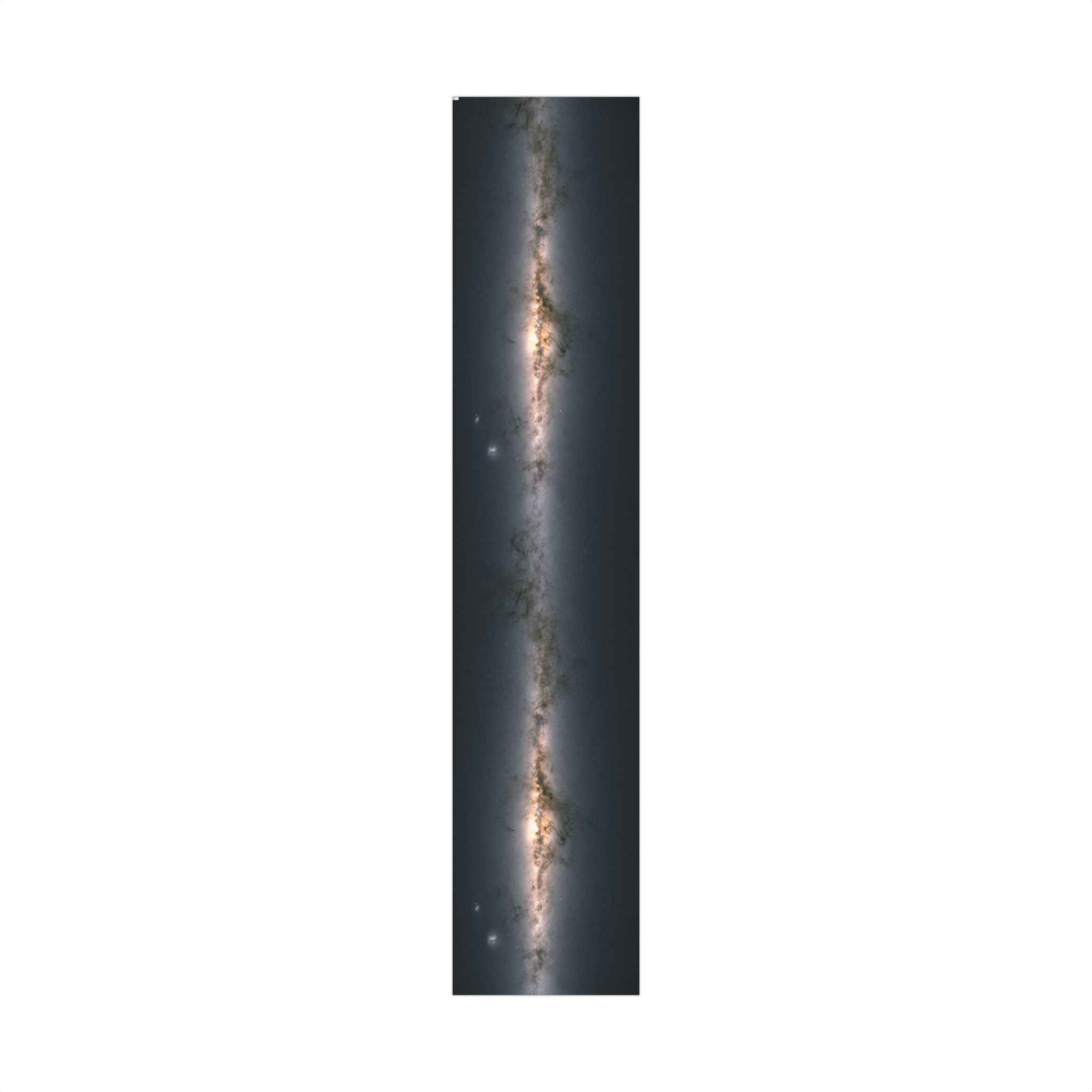 Vertical image of a galaxy with a black border on a white background